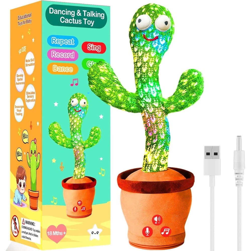5 Dancing and Talking Cactus‎ Toys Repeating Singing Glowing USB Rechargeable